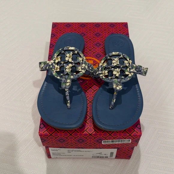 Tory Burch blue terrace ditsy print Sandals - Picture 1 of 4